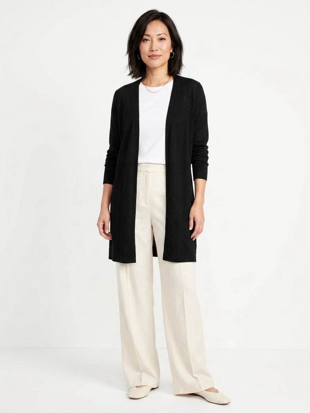 Eileen Fisher Crepe Open Cardigan Tencel Nylon Blend Black Minimal Clean Medium